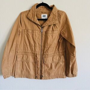 Old Navy woman utility jacket size Medium brown cinched waist light full zip